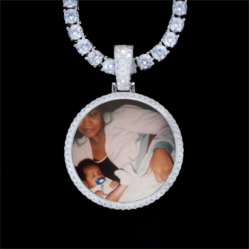 925S & VVS Moissanite 3D Circle Custom Picture Pendant