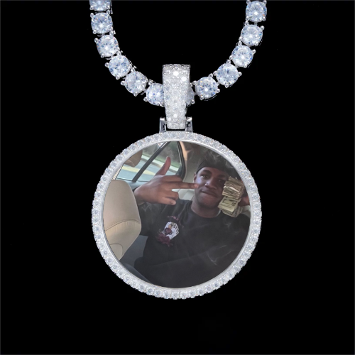 925S & VVS Moissanite 3D Circle Custom Picture Pendant
