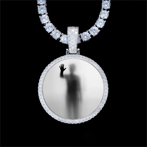 925S & VVS Moissanite 3D Circle Custom Picture Pendant