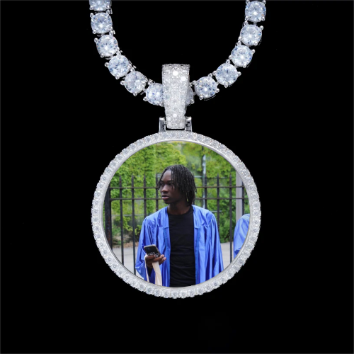 925S & VVS Moissanite 3D Circle Custom Picture Pendant