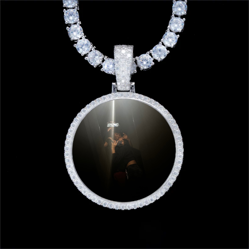 925S & VVS Moissanite 3D Circle Custom Picture Pendant