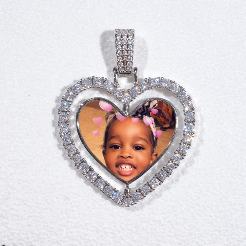 3D Spinning 2-Faced Heart Custom Picture Pendant