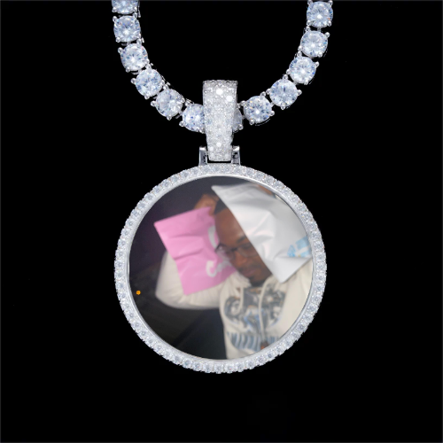 925S & VVS Moissanite 3D Circle Custom Picture Pendant
