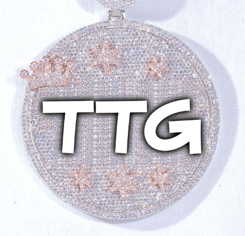 CUSTOM LETTER NECKLACE 3D BIG CROWN DISC