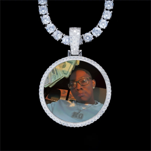 925S & VVS Moissanite 3D Circle Custom Picture Pendant