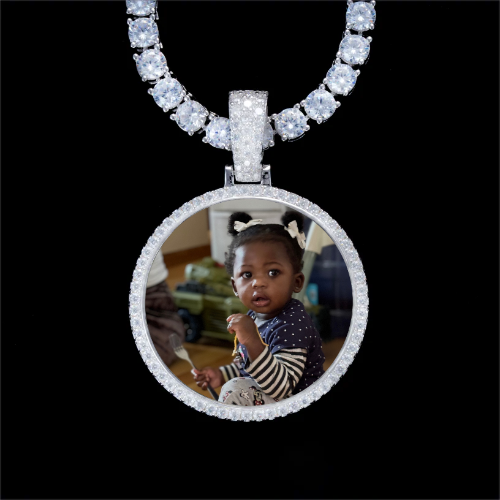 925S & VVS Moissanite 3D Circle Custom Picture Pendant
