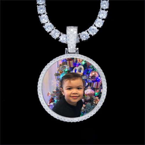 925S & VVS Moissanite 3D Circle Custom Picture Pendant