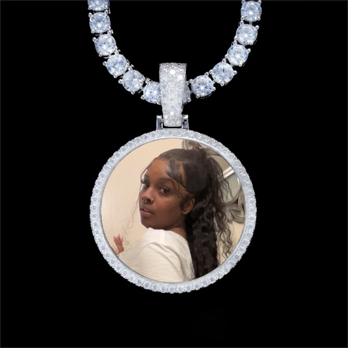 925S & VVS Moissanite 3D Circle Custom Picture Pendant