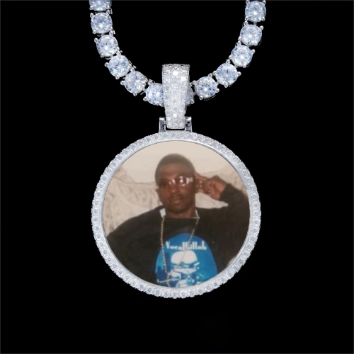 925S & VVS Moissanite 3D Circle Custom Picture Pendant