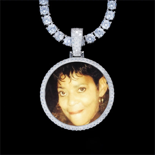 925S & VVS Moissanite 3D Circle Custom Picture Pendant