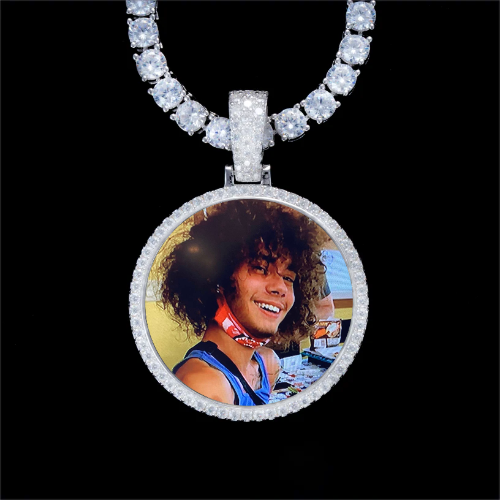 925S & VVS Moissanite 3D Circle Custom Picture Pendant