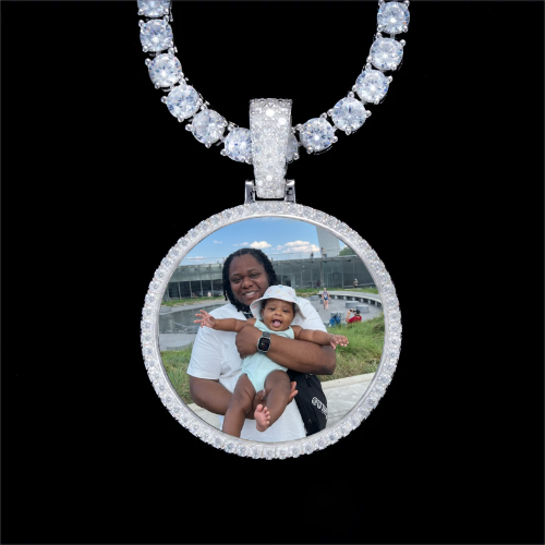 925S & VVS Moissanite 3D Circle Custom Picture Pendant