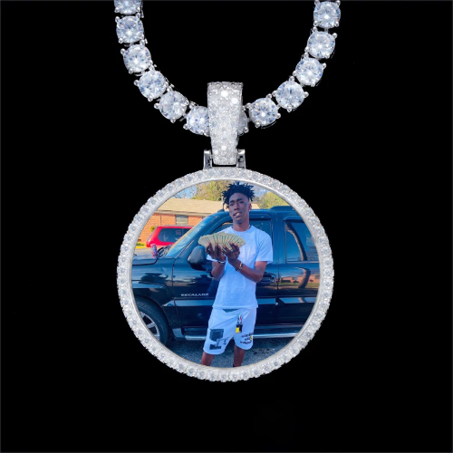 925S & VVS Moissanite 3D Circle Custom Picture Pendant