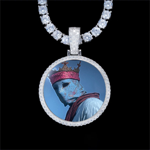 925S & VVS Moissanite 3D Circle Custom Picture Pendant