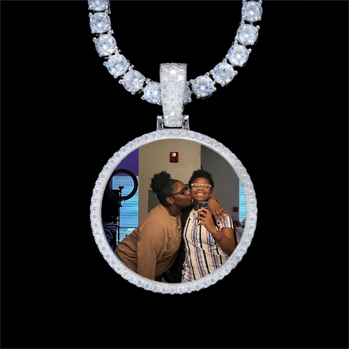 925S & VVS Moissanite 3D Circle Custom Picture Pendant