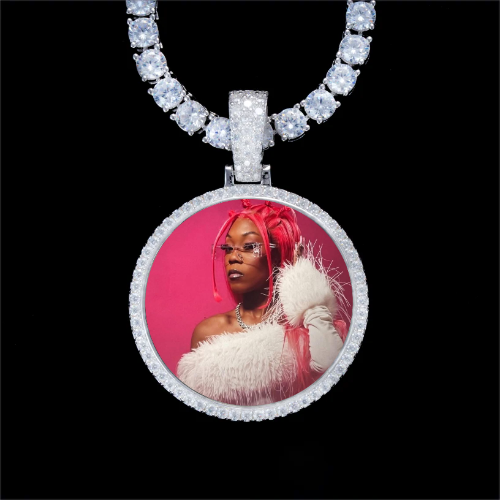925S & VVS Moissanite 3D Circle Custom Picture Pendant