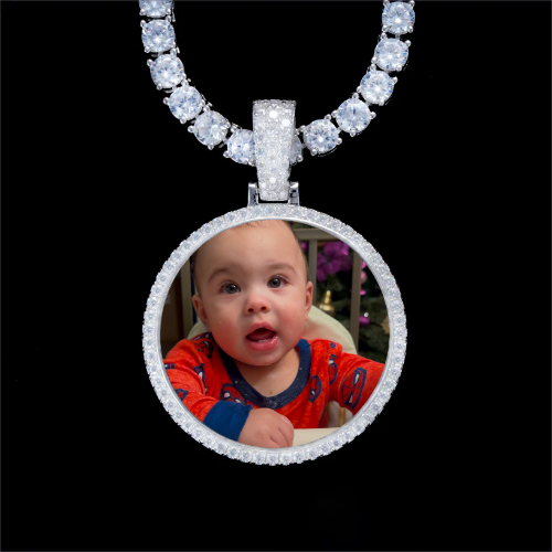 925S & VVS Moissanite 3D Circle Custom Picture Pendant