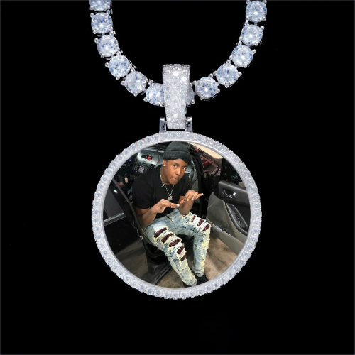 925S & VVS Moissanite 3D Circle Custom Picture Pendant
