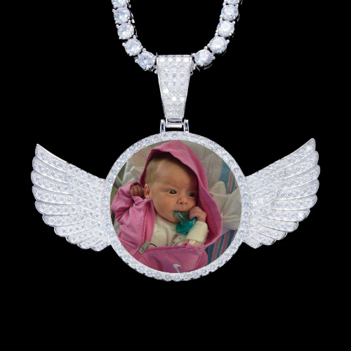 925S & VVS Moissanite 3D Wing Custom Picture Pendant
