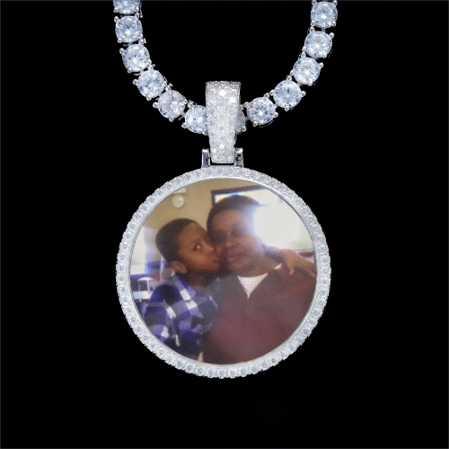 925S & VVS Moissanite 3D Circle Custom Picture Pendant