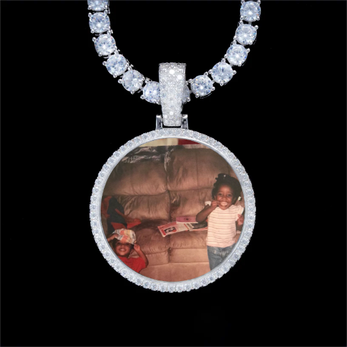 925S & VVS Moissanite 3D Circle Custom Picture Pendant
