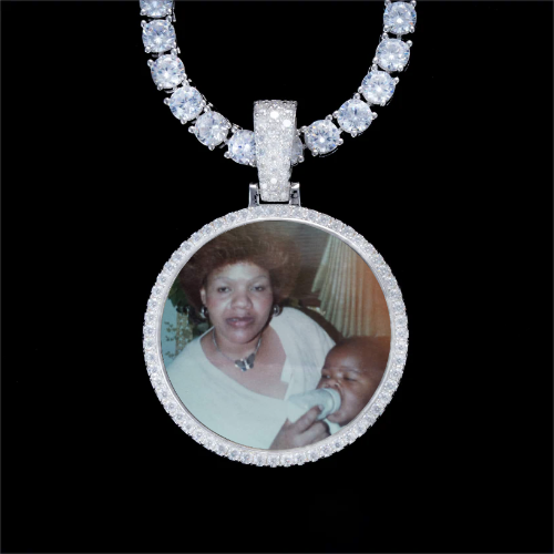 925S & VVS Moissanite 3D Circle Custom Picture Pendant