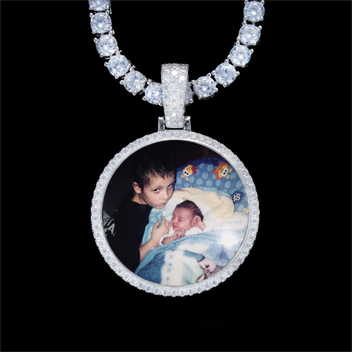 925S & VVS Moissanite 3D Circle Custom Picture Pendant