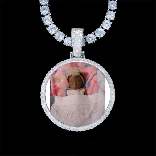925S & VVS Moissanite 3D Circle Custom Picture Pendant