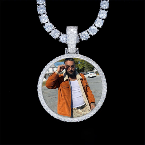 925S & VVS Moissanite 3D Circle Custom Picture Pendant