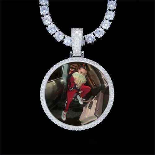 925S & VVS Moissanite 3D Circle Custom Picture Pendant