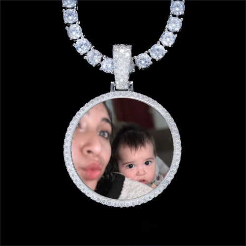 925S & VVS Moissanite 3D Circle Custom Picture Pendant