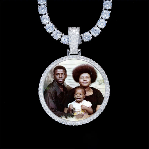 925S & VVS Moissanite 3D Circle Custom Picture Pendant