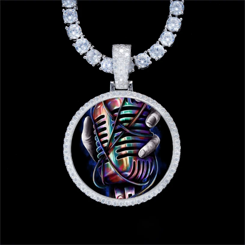 925S & VVS Moissanite 3D Circle Custom Picture Pendant