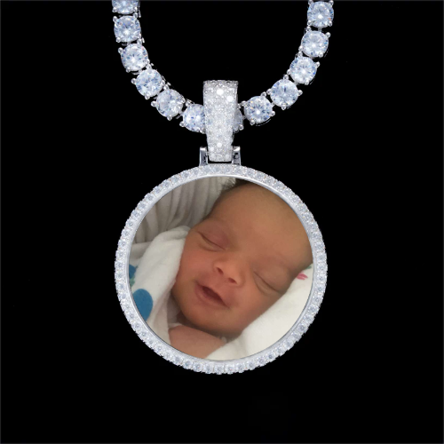 925S & VVS Moissanite 3D Circle Custom Picture Pendant