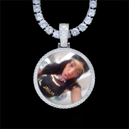925S & VVS Moissanite 3D Circle Custom Picture Pendant