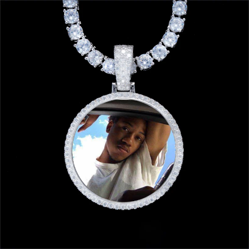 925S & VVS Moissanite 3D Circle Custom Picture Pendant