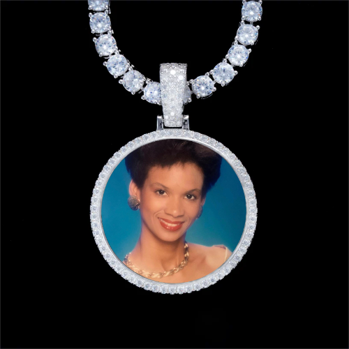 925S & VVS Moissanite 3D Circle Custom Picture Pendant