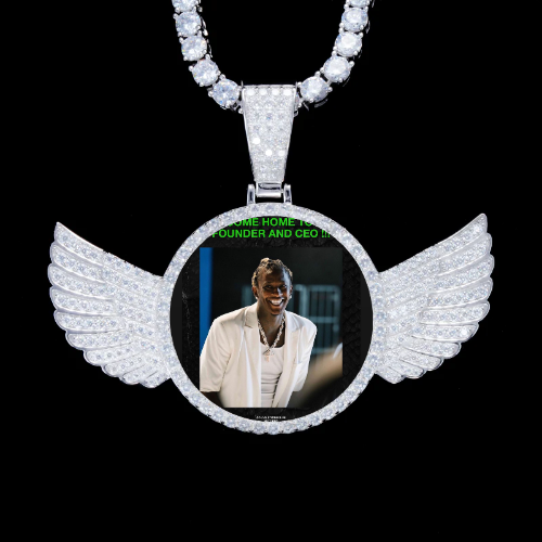 925S & VVS Moissanite 3D Wing Custom Picture Pendant