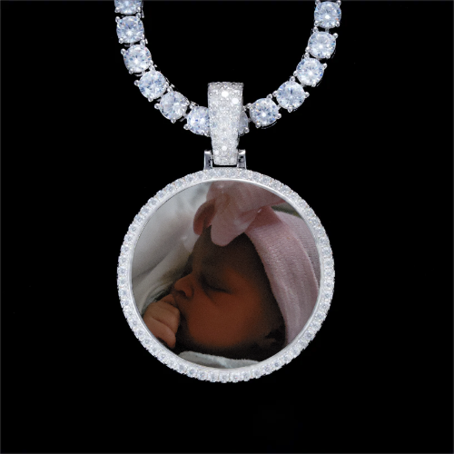 925S & VVS Moissanite 3D Circle Custom Picture Pendant
