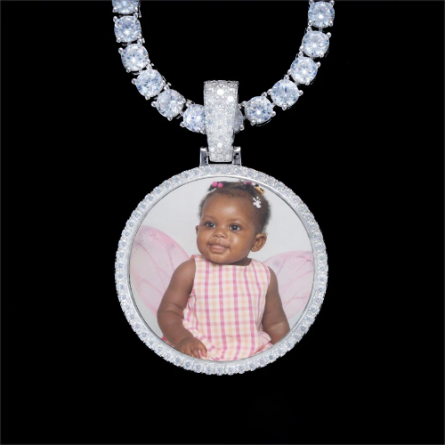 925S & VVS Moissanite 3D Circle Custom Picture Pendant