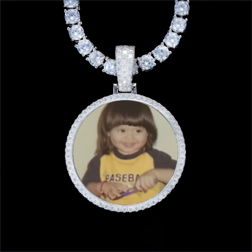 925S & VVS Moissanite 3D Circle Custom Picture Pendant