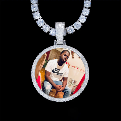 925S & VVS Moissanite 3D Circle Custom Picture Pendant