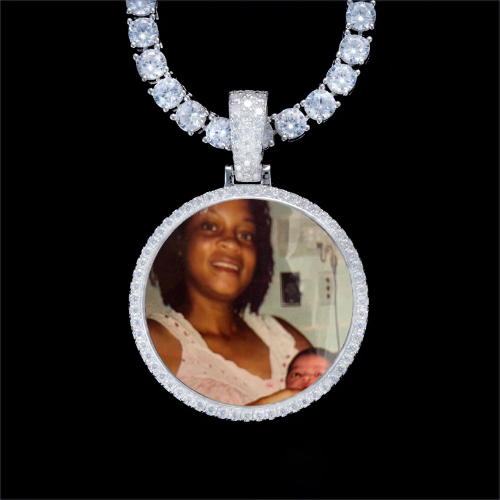 925S & VVS Moissanite 3D Circle Custom Picture Pendant
