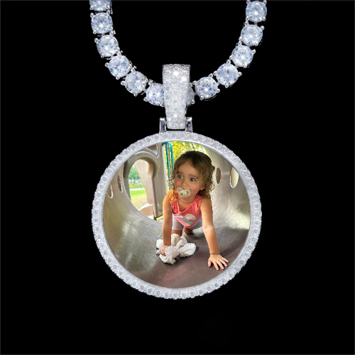 925S & VVS Moissanite 3D Circle Custom Picture Pendant