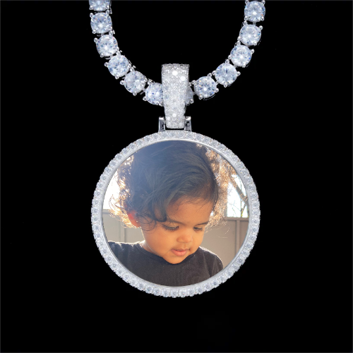 925S & VVS Moissanite 3D Circle Custom Picture Pendant