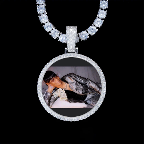 925S & VVS Moissanite 3D Circle Custom Picture Pendant