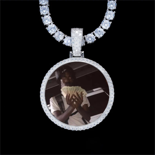 925S & VVS Moissanite 3D Circle Custom Picture Pendant