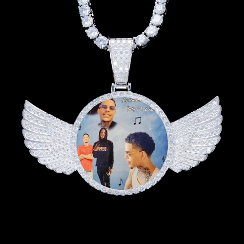 925S & VVS Moissanite 3D Wing Custom Picture Pendant