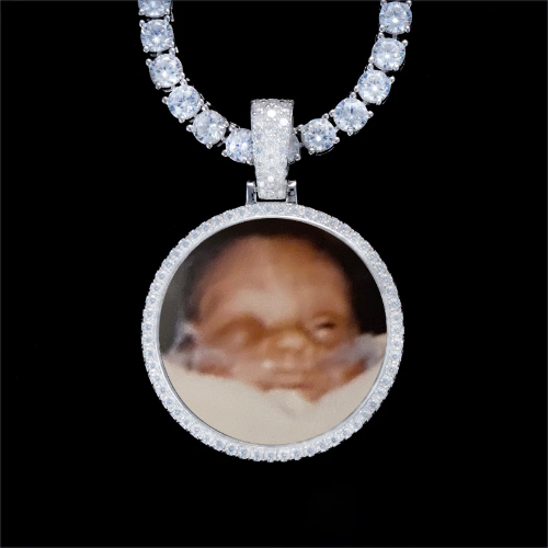 925S & VVS Moissanite 3D Circle Custom Picture Pendant
