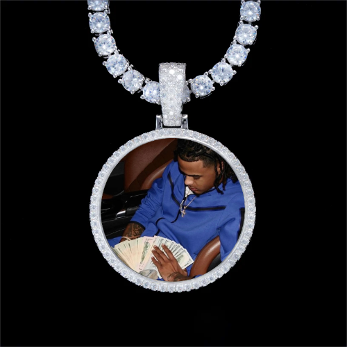 925S & VVS Moissanite 3D Circle Custom Picture Pendant